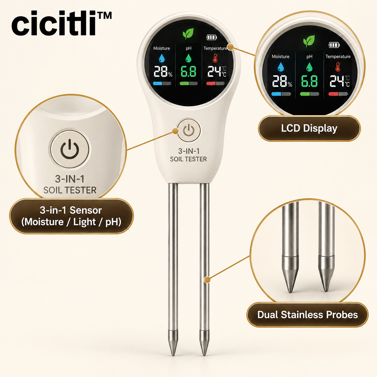 cicitli™ SoilCheck 3-in-1 Plant Meter
